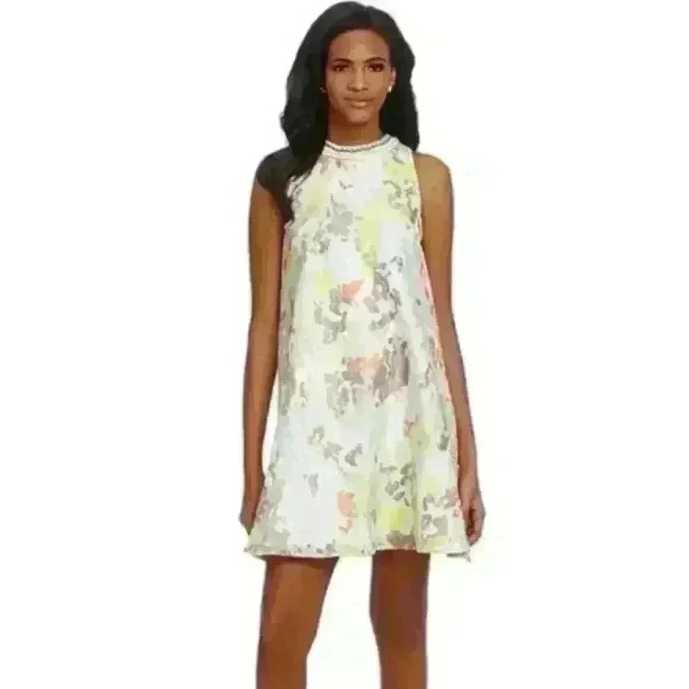 Badgley Mishka Colorful Shift Dress Size 2 Embellished Cocktail Wedding Lined